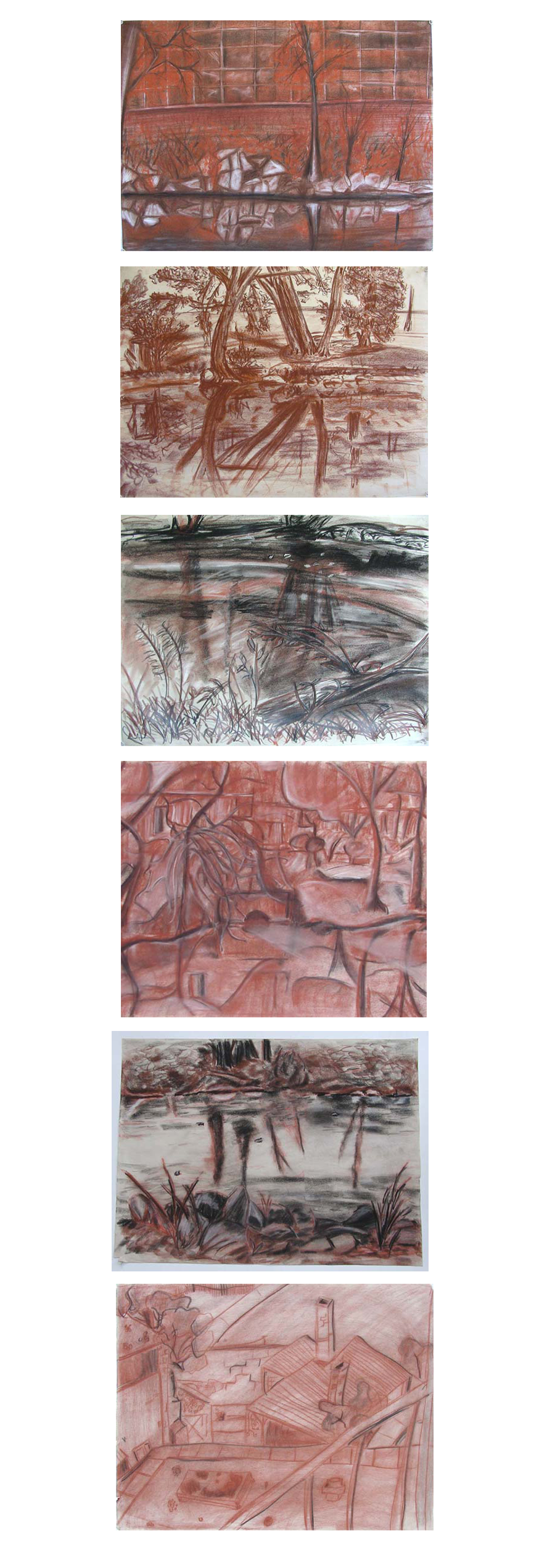 Drawing 101 Plain Air Landscape Drawings, created with charcoal, conte, and graphite pencils on paper.