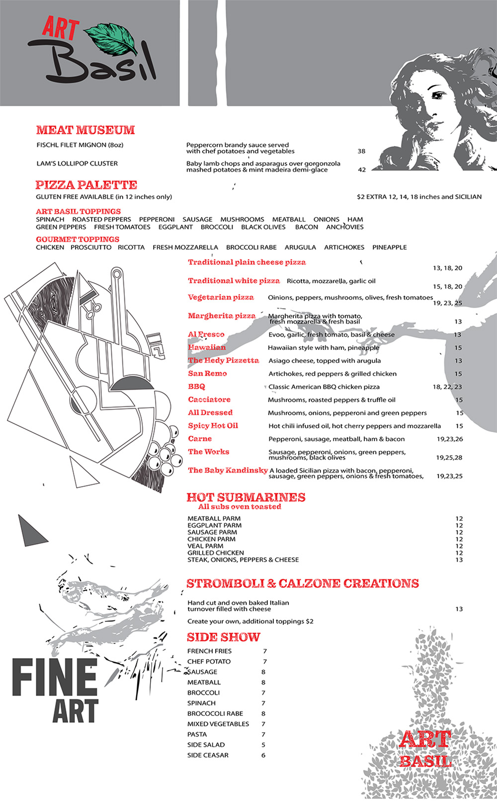 Menu Design for Art Basil, Palm Beach - Modern Italian Cuisine & Fine Art