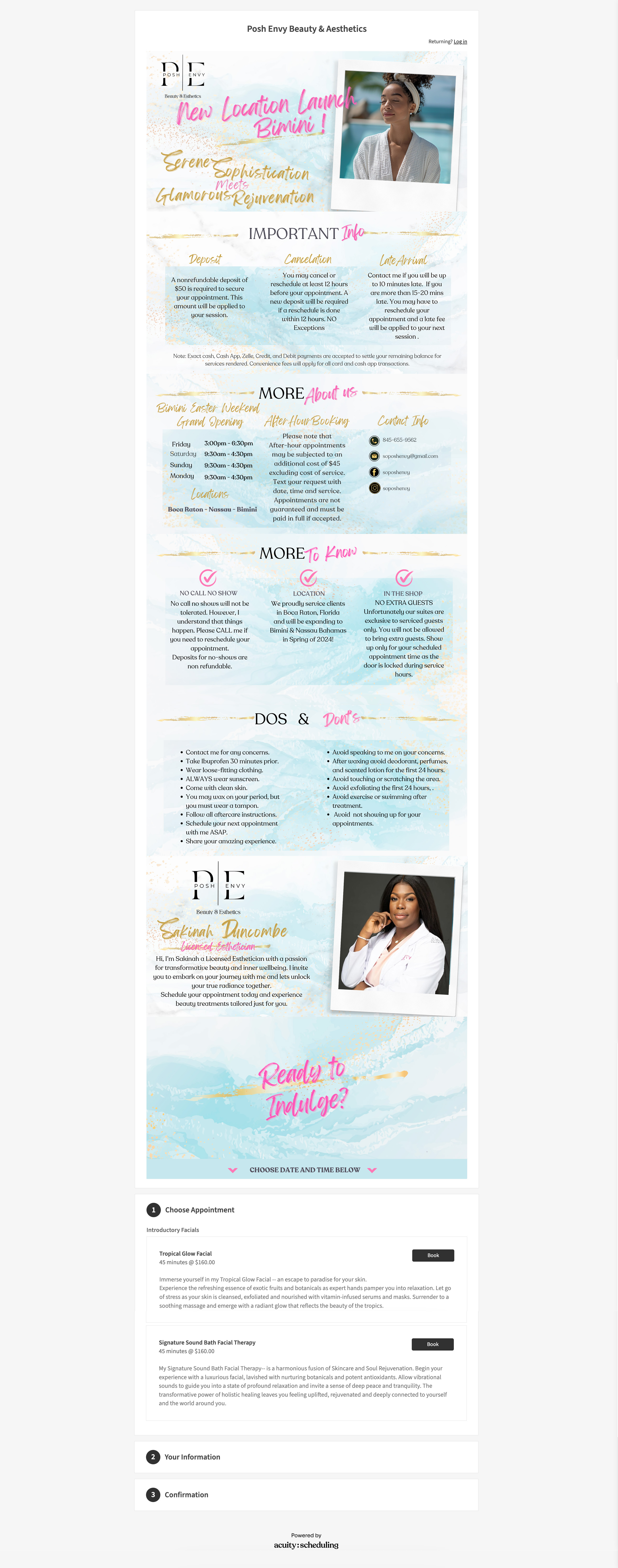 Posh Envy Booking Page