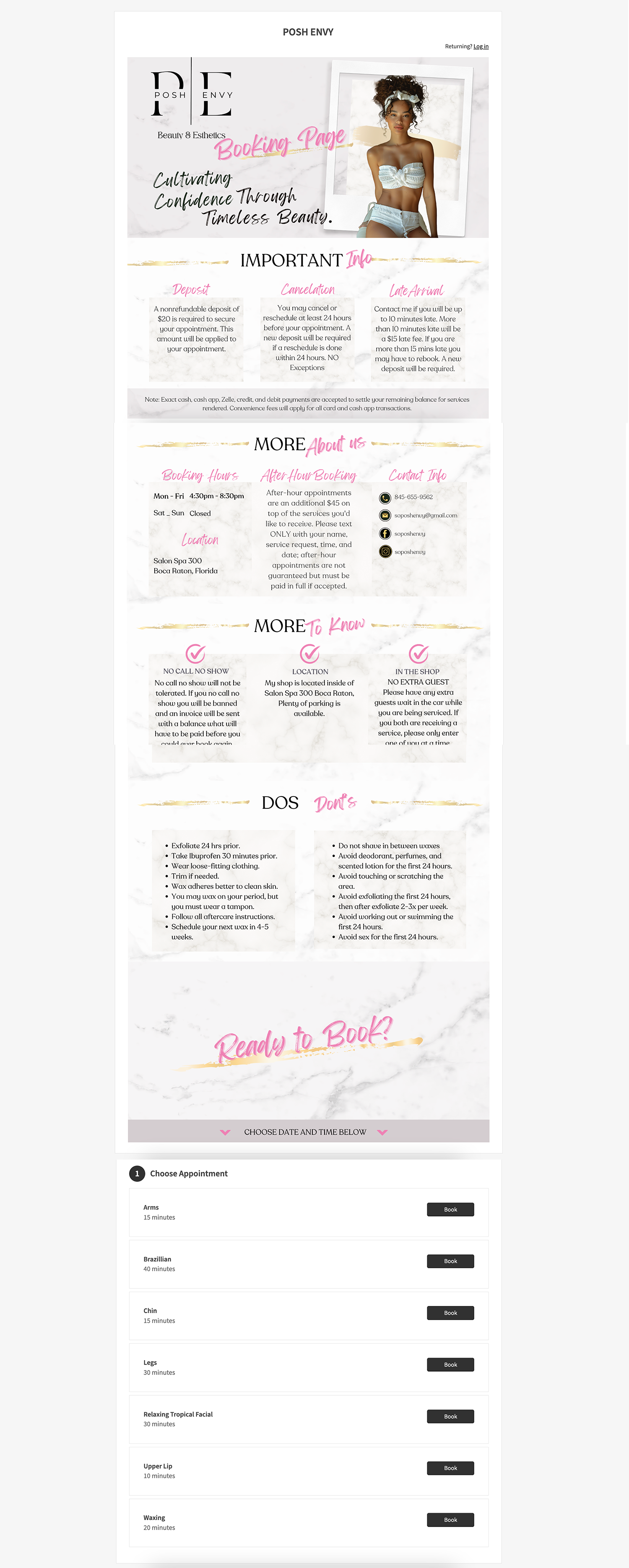 Posh Evny Booking Page